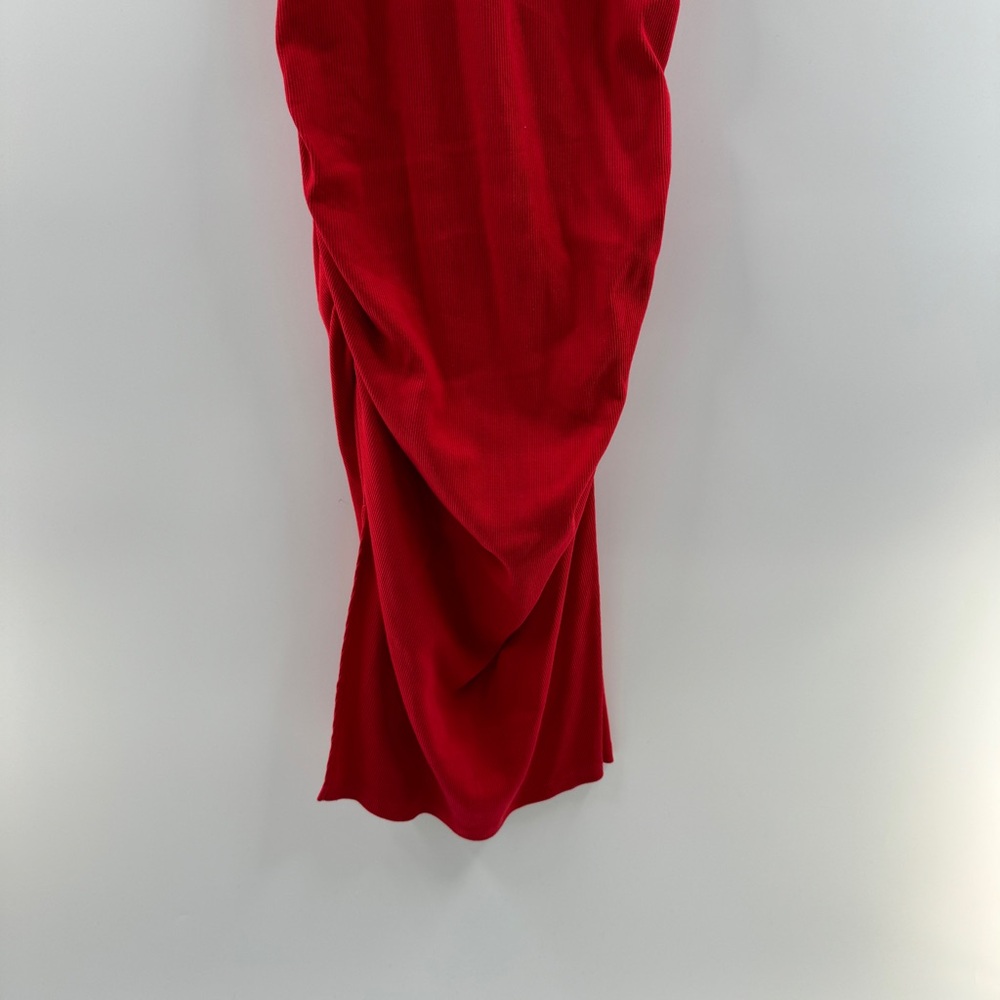 A New Day Red Ribbed V-Neck Midi Tank Dress with Scrunched Sides – Size Medium - Picture 6 of 8